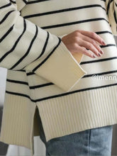 Load image into Gallery viewer, Klkxmyt Women Sweater 2023 Fashion Stripe Loose Zipper Knitting Sweaters Vintage Long Sleeve Asymmetry Female Pullover Tops

