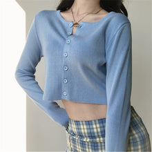 Load image into Gallery viewer, O-neck Short Knitted Sweaters Women Thin Cardigan Fashion  Sleeve Sun Protection Crop Top Ropa Mujer
