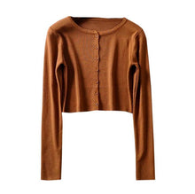 Load image into Gallery viewer, O-neck Short Knitted Sweaters Women Thin Cardigan Fashion  Sleeve Sun Protection Crop Top Ropa Mujer
