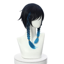 Load image into Gallery viewer, L-email wig Synthetic Hair Genshin Impact Venti Cosplay Wig Venti Ombre Blue With Braids Ponytails Bangs Heat Resistant Wigs
