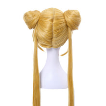 Load image into Gallery viewer, L-email wig Synthetic Hair Usagi Tsukino Cosplay Wigs Super Long Blonde Wigs with Buns Heat Resistant Cosplay Wig Halloween
