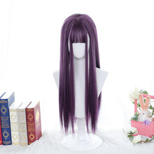 Load image into Gallery viewer, Long Straight Purple Wig With Bangs Synthetic Hair Wigs Bang With Wig For Women Lolita Anime Cosplay Heat Resistant Wigs
