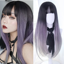 Load image into Gallery viewer, Long Straight Purple Wig With Bangs Synthetic Hair Wigs Bang With Wig For Women Lolita Anime Cosplay Heat Resistant Wigs
