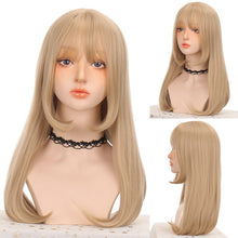 Load image into Gallery viewer, Long Straight Purple Wig With Bangs Synthetic Hair Wigs Bang With Wig For Women Lolita Anime Cosplay Heat Resistant Wigs

