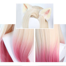 Load image into Gallery viewer, LOL KDA Baddest Ahri Cosplay Wig with Ears Heat Resistant Synthetic Hair Blonde Mixed Pink Heat Resistant Hair Wigs + Wig Cap

