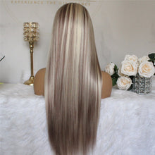 Load image into Gallery viewer, Lace Front Wigs Straight Synthetic Wig Middle Part Mixed Brown and Blonde Colored for Women Long Highlight Wig (22inch Straight
