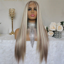 Load image into Gallery viewer, Lace Front Wigs Straight Synthetic Wig Middle Part Mixed Brown and Blonde Colored for Women Long Highlight Wig (22inch Straight
