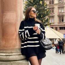 Load image into Gallery viewer, Ladies Elegant Autumn Winter Sweater Women Pullovers Oversized Loose Striped Casual Knit Chic Jumper Women Sweater Tops

