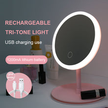 Load image into Gallery viewer, Led Light Makeup Mirror Storage LED Face Mirror Adjustable Touch Dimmer USB Led Vanity Mirror Table Desk Cosmetic Mirror
