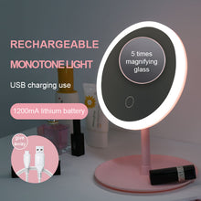 Load image into Gallery viewer, Led Light Makeup Mirror Storage LED Face Mirror Adjustable Touch Dimmer USB Led Vanity Mirror Table Desk Cosmetic Mirror

