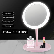 Load image into Gallery viewer, Led Light Makeup Mirror Storage LED Face Mirror Adjustable Touch Dimmer USB Led Vanity Mirror Table Desk Cosmetic Mirror
