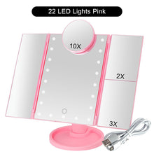 Load image into Gallery viewer, LED Makeup Mirror 22 Vanity Light Magnifying 3 Floding Countertop Touch Screen Cosmetic 10x Magnifier Small Mirror Beauty
