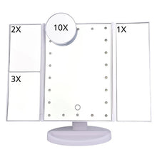 Load image into Gallery viewer, LED Makeup Mirror 22 Vanity Light Magnifying 3 Floding Countertop Touch Screen Cosmetic 10x Magnifier Small Mirror Beauty
