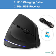 Load image into Gallery viewer, Vertical Wireless Mouse Game Rechargeable Ergonomic Mouse RGB Optical USB Mice For Windows Mac 2400 DPI 2.4G
