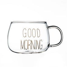 Load image into Gallery viewer, Letter Printed Transparent Creative Glass Coffee Tea Drinks Dessert Breakfast Milk Cup Glass Mugs Handle Drinkware
