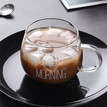 Load image into Gallery viewer, Letter Printed Transparent Creative Glass Coffee Tea Drinks Dessert Breakfast Milk Cup Glass Mugs Handle Drinkware
