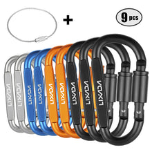 Load image into Gallery viewer, 9 PCS Survival D-ring Locking Carabiner Clip Set Screw Lock Hanging Hook Buckle Karabiner Camping Climbing Equipment
