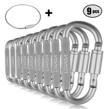 Load image into Gallery viewer, 9 PCS Survival D-ring Locking Carabiner Clip Set Screw Lock Hanging Hook Buckle Karabiner Camping Climbing Equipment
