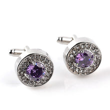 Load image into Gallery viewer, Luxury High-grade jewelry Men's White Purple Enamel Crystal Cufflinks Round Wedding Party Cufflink French shirt Cuff Buttons
