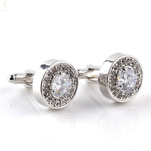 Load image into Gallery viewer, Luxury High-grade jewelry Men's White Purple Enamel Crystal Cufflinks Round Wedding Party Cufflink French shirt Cuff Buttons
