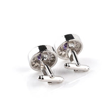 Load image into Gallery viewer, Luxury High-grade jewelry Men's White Purple Enamel Crystal Cufflinks Round Wedding Party Cufflink French shirt Cuff Buttons
