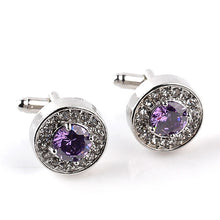 Load image into Gallery viewer, Luxury High-grade jewelry Men's White Purple Enamel Crystal Cufflinks Round Wedding Party Cufflink French shirt Cuff Buttons
