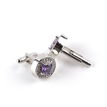 Load image into Gallery viewer, Luxury High-grade jewelry Men's White Purple Enamel Crystal Cufflinks Round Wedding Party Cufflink French shirt Cuff Buttons
