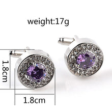 Load image into Gallery viewer, Luxury High-grade jewelry Men's White Purple Enamel Crystal Cufflinks Round Wedding Party Cufflink French shirt Cuff Buttons
