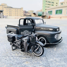 Load image into Gallery viewer, 1:24 1948 Ford F-1 pickup truck + motorcycle die-casting simulation alloy car model crafts decorative collection of toy t
