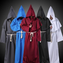 Load image into Gallery viewer, Medieval Halloween Christian Friar Priest Robes Witch Wizard Cloak Cape Party Death Ghost Vampire Devil Demon Cosplay Costume for Adult
