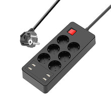 Load image into Gallery viewer, Power Strip Surge Protector 8 AC Outlets EU Plug Socket with USB Charger 1.8m Extension Cord for Computer TV Smartphone
