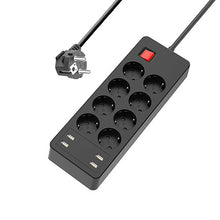 Load image into Gallery viewer, Power Strip Surge Protector 8 AC Outlets EU Plug Socket with USB Charger 1.8m Extension Cord for Computer TV Smartphone
