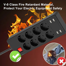 Load image into Gallery viewer, Power Strip Surge Protector 8 AC Outlets EU Plug Socket with USB Charger 1.8m Extension Cord for Computer TV Smartphone
