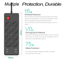 Load image into Gallery viewer, Power Strip Surge Protector 8 AC Outlets EU Plug Socket with USB Charger 1.8m Extension Cord for Computer TV Smartphone
