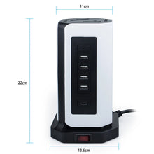 Load image into Gallery viewer, Multiple Vertical Power Strip EU Electrical Plug Outlet 9 Way Socket Tower USB-C Ports 2m Cable Surge Short Circuit Protection
