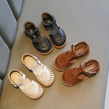 Load image into Gallery viewer, Girl T-Strap Shoes Hollow Out British Style Soft Classic Kids Mary Janes 22-36 Infant Round Toe Flat Summer Kids Sandals
