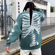 Load image into Gallery viewer, Men Oversized Sweater Black Loose Skeleton Bone Print Women Vintage Retro Knitted Sweater Autumn Cotton Pullover Unisex
