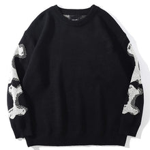 Load image into Gallery viewer, Men Oversized Sweater Black Loose Skeleton Bone Print Women Vintage Retro Knitted Sweater Autumn Cotton Pullover Unisex
