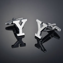 Load image into Gallery viewer, Men's French Shirt Cuff Links Male Cuff Links for Men Gift for Men 26 Letters A-Z High Quality Brass Silver Color Cufflinks
