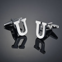 Load image into Gallery viewer, Men's French Shirt Cuff Links Male Cuff Links for Men Gift for Men 26 Letters A-Z High Quality Brass Silver Color Cufflinks
