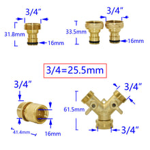 Load image into Gallery viewer, Brass Female 3/4" to 2-way Tap 5/8" Nipple Water Splitter 3/4" Male Y Garden Tap Quick Connector Irrigation Valve 1pcs
