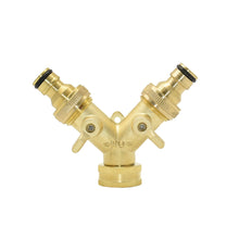 Load image into Gallery viewer, Brass Female 3/4" to 2-way Tap 5/8" Nipple Water Splitter 3/4" Male Y Garden Tap Quick Connector Irrigation Valve 1pcs

