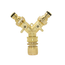 Load image into Gallery viewer, Brass Female 3/4" to 2-way Tap 5/8" Nipple Water Splitter 3/4" Male Y Garden Tap Quick Connector Irrigation Valve 1pcs
