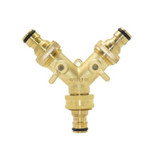 Load image into Gallery viewer, Brass Female 3/4" to 2-way Tap 5/8" Nipple Water Splitter 3/4" Male Y Garden Tap Quick Connector Irrigation Valve 1pcs
