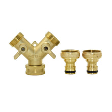 Load image into Gallery viewer, Brass Female 3/4" to 2-way Tap 5/8" Nipple Water Splitter 3/4" Male Y Garden Tap Quick Connector Irrigation Valve 1pcs
