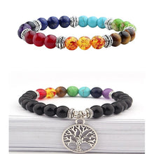 Load image into Gallery viewer, Natural stone 7 chakra energy Buddha bead bracelet tiger eye stone Lapis Beaded tree of Life Pendant colorful Bracelet For Women
