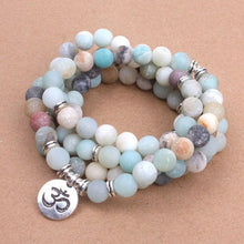 Load image into Gallery viewer, Fashion Women`s Bracelet Matte Frosted Amazonite Beads with Lotus OM Buddha Charm Yoga Bracelet 108 Mala Necklace Dropshipping
