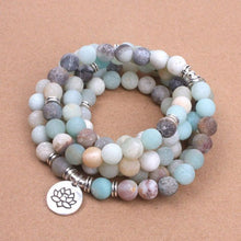 Load image into Gallery viewer, Fashion Women`s Bracelet Matte Frosted Amazonite Beads with Lotus OM Buddha Charm Yoga Bracelet 108 Mala Necklace Dropshipping
