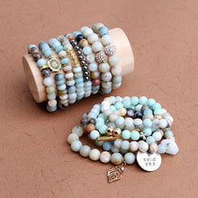 Load image into Gallery viewer, Fashion Women`s Bracelet Matte Frosted Amazonite Beads with Lotus OM Buddha Charm Yoga Bracelet 108 Mala Necklace Dropshipping
