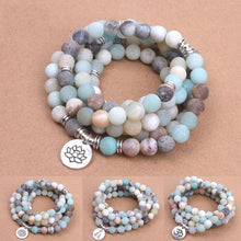 Load image into Gallery viewer, Fashion Women`s Bracelet Matte Frosted Amazonite Beads with Lotus OM Buddha Charm Yoga Bracelet 108 Mala Necklace Dropshipping
